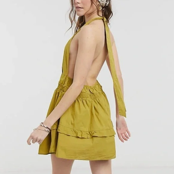 Free People Halter Mustard Mini Dress - Picture 2 of 12